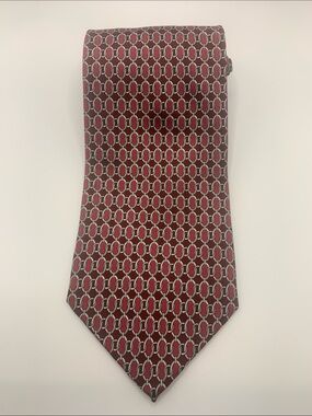 Vintage Brooks Brothers Red and Silver Geometric Silk Tie